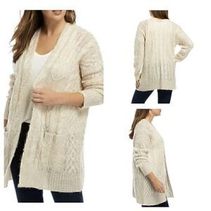 NWT Oversized Cream Cable Knit Wool Blend Open Front Cardigan XS